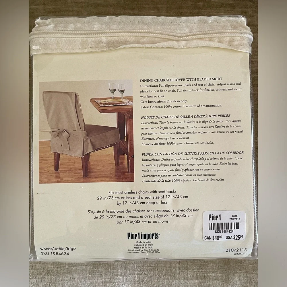 Pier One Dining Chair Slipcover with Beaded Skirt - Beige